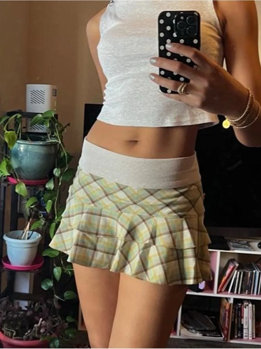 Vintage Hollister plaid mini skirt, tiered ruffle hem - Picture 1 of 6